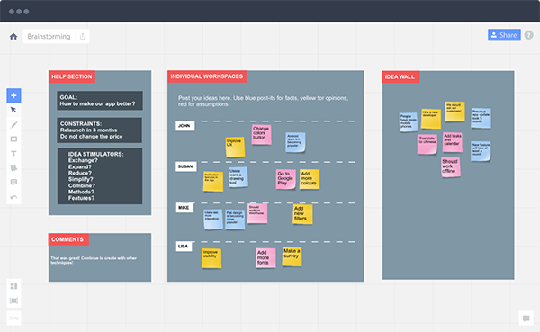 RealtimeBoard canvas for visual and creative online team collaboration.