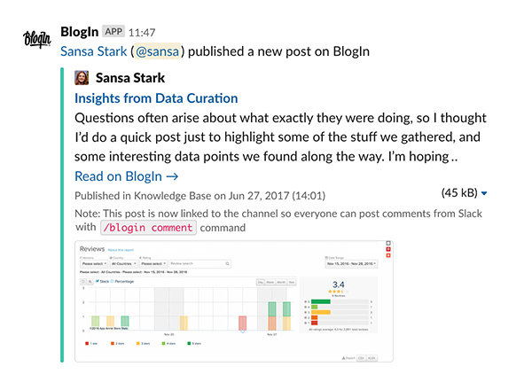 Receive updates from BlogIn in Slack