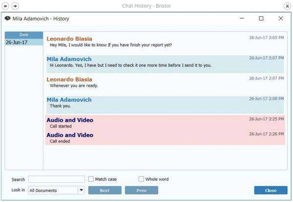 Brosix online communication tool for team, screenshot for Mac.